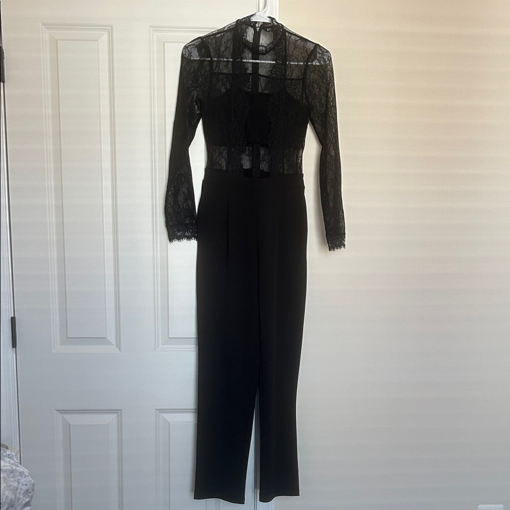 Express Black Lace Long Sleeve Jumpsuit, Sz 2